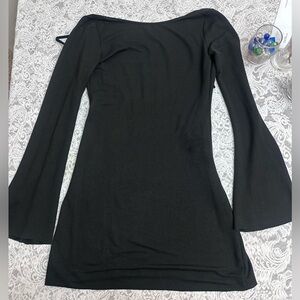 Black Open Back Mini Dress Long Sleeve Women Size L